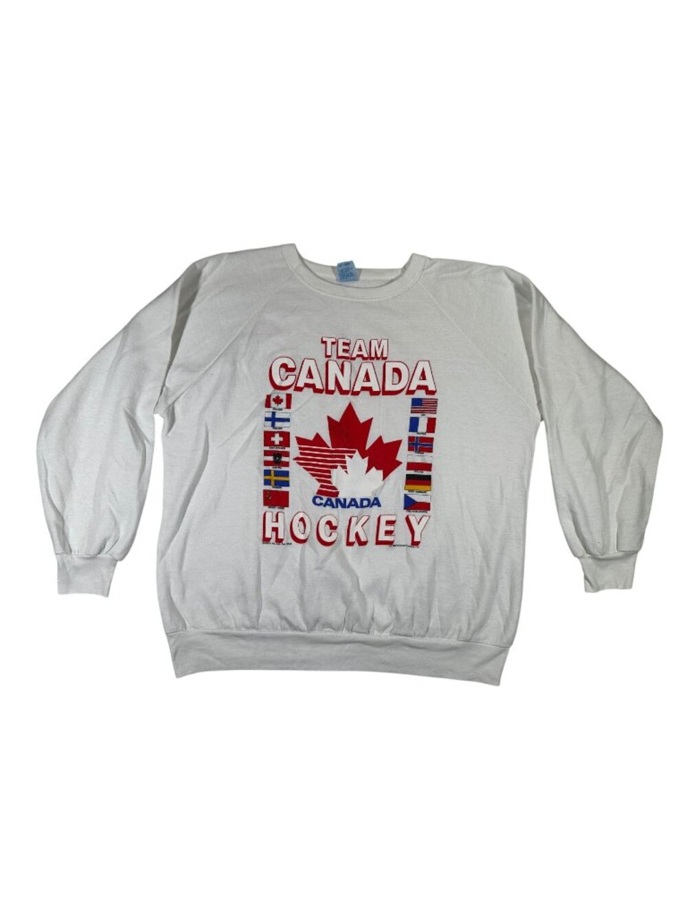 Team Canada 1988 Hockey White Sweatshirt Mens XL Red Graphic Nature Vintage